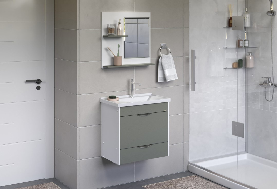 RORATO - KIT ROMA 55,4CM SUSPENSO 1 GAVETA C/ PIA E ESPELHO MOSS ABSOLUTO